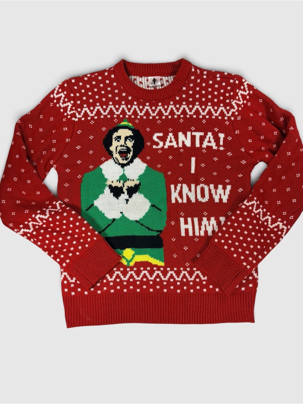 Elf Movie Buddy Santa I Know Him Ugly Christmas Sweater Kids Youth S 8 Red Knit